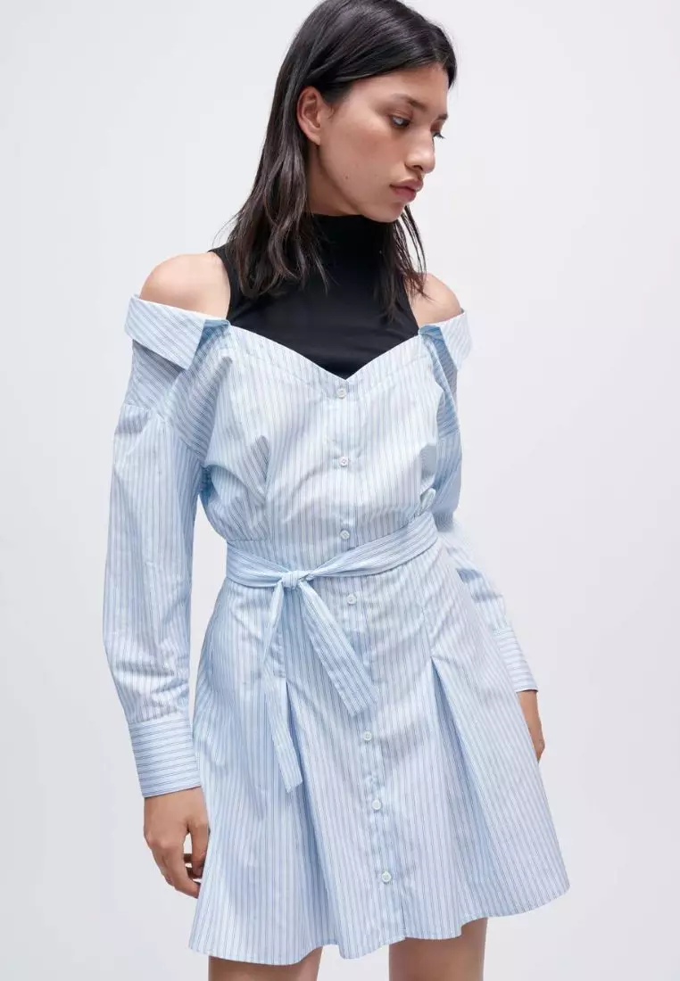 Trompe L Oeil Striped Shirt Dress
