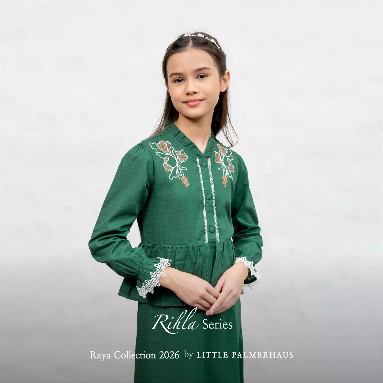 Little Palmerhaus - Baju Lebaran 2026 - Rihla Teen Girl Gamis (Baju Gamis Anak Perempuan Usia 6-14 Tahun) Green