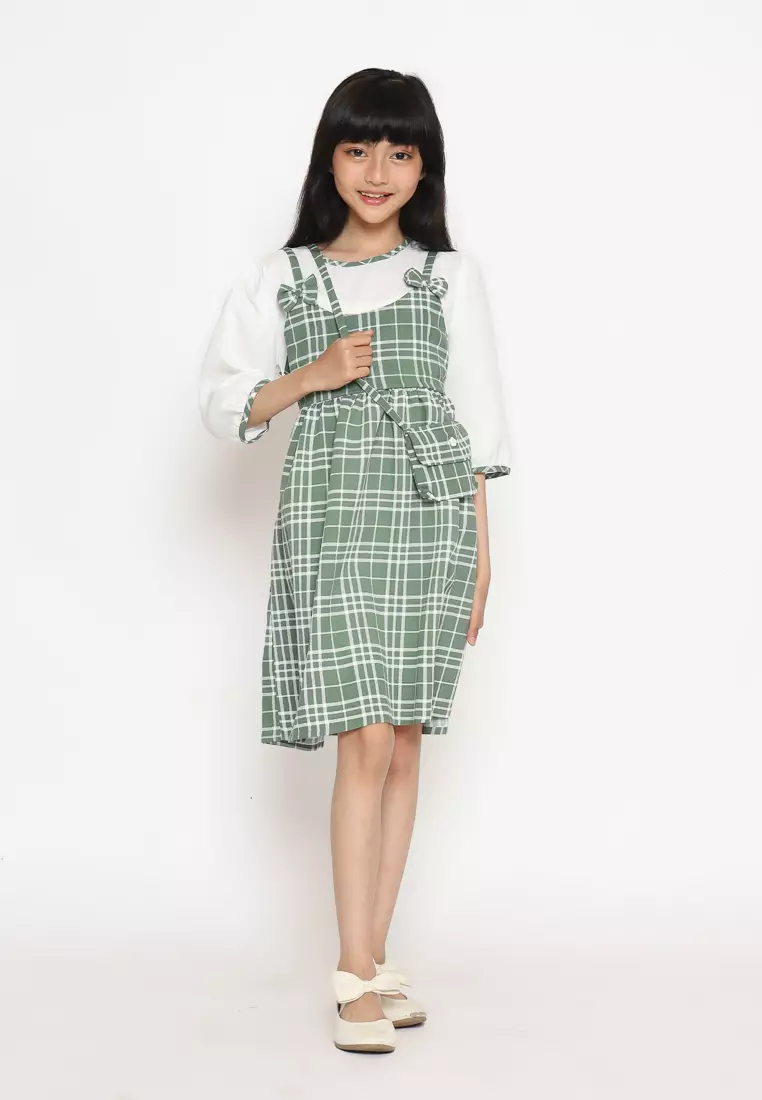 Dress Anak Perempuan Kotak Pita Green - CUTE