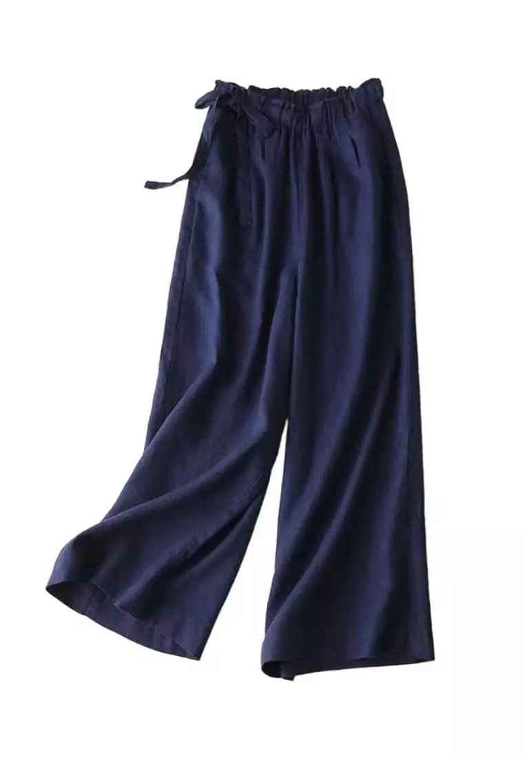 Pituitary Sensation Cotton-flax Wide-legged Pants RZ9026-1