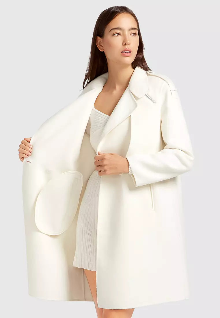 White wool blend coat clearance