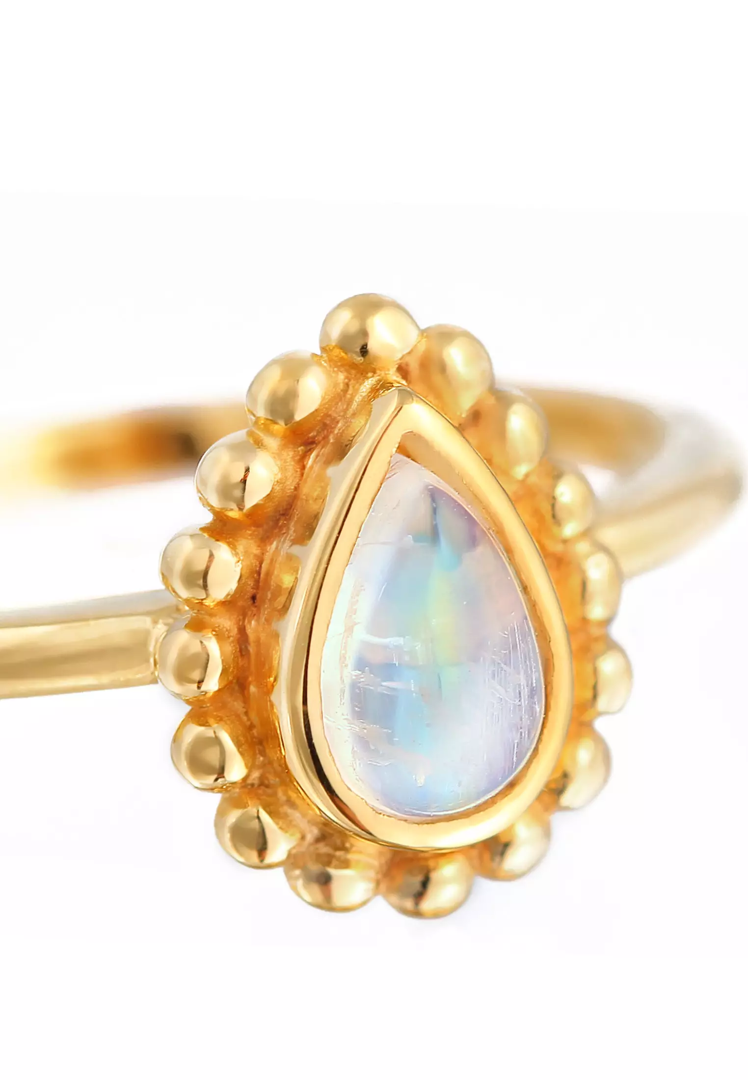 Ring Drops Balls Moonstone Gold Plated