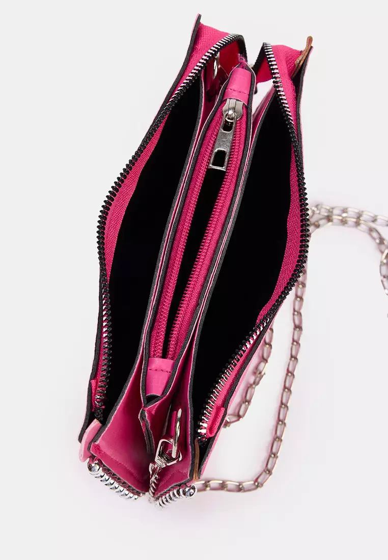 Fuchsia Studded Crossbody Women's Small Wallet Bag
