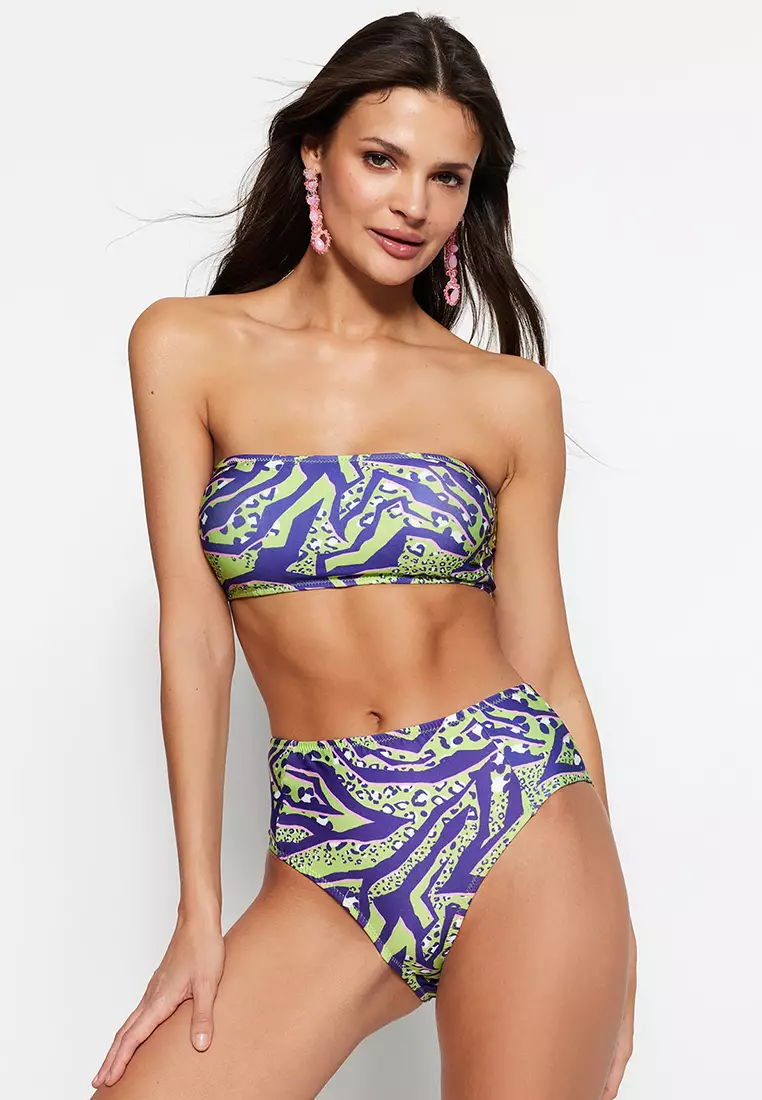 Strapless high 2025 waisted bikini set