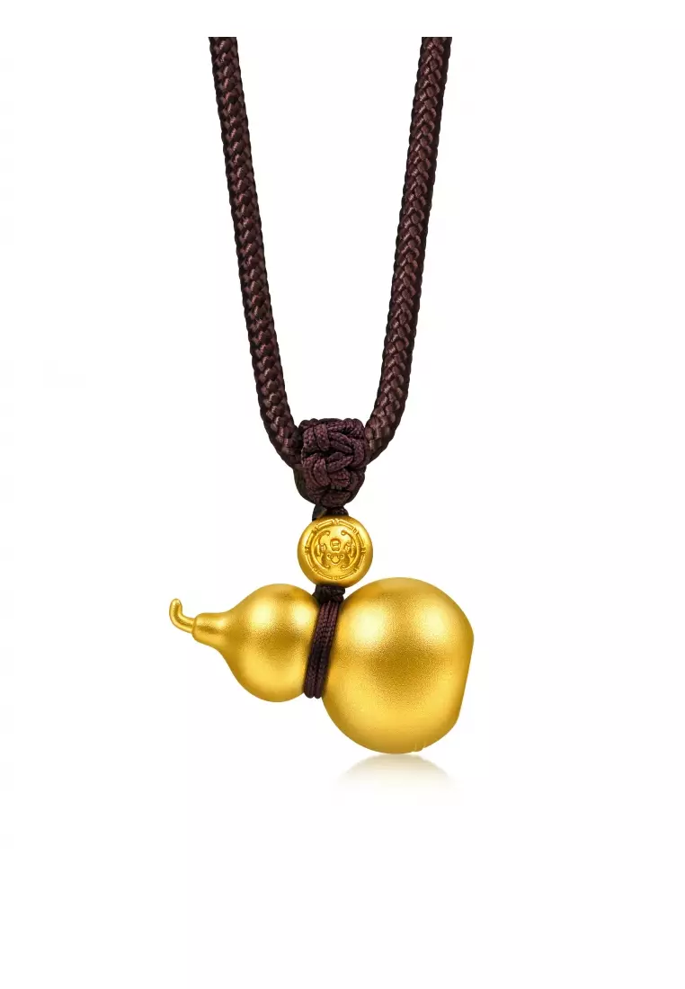 999.9 24K Pure Gold Cultural Blessings Diamond Gourd Necklace for Women 94547Z
