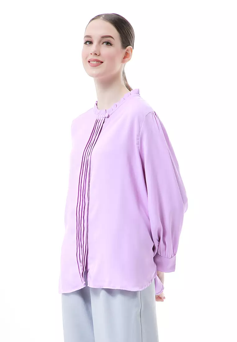 Vionka Kemeja Atasan Wanita Opnaisel Motif Polos - Lilac