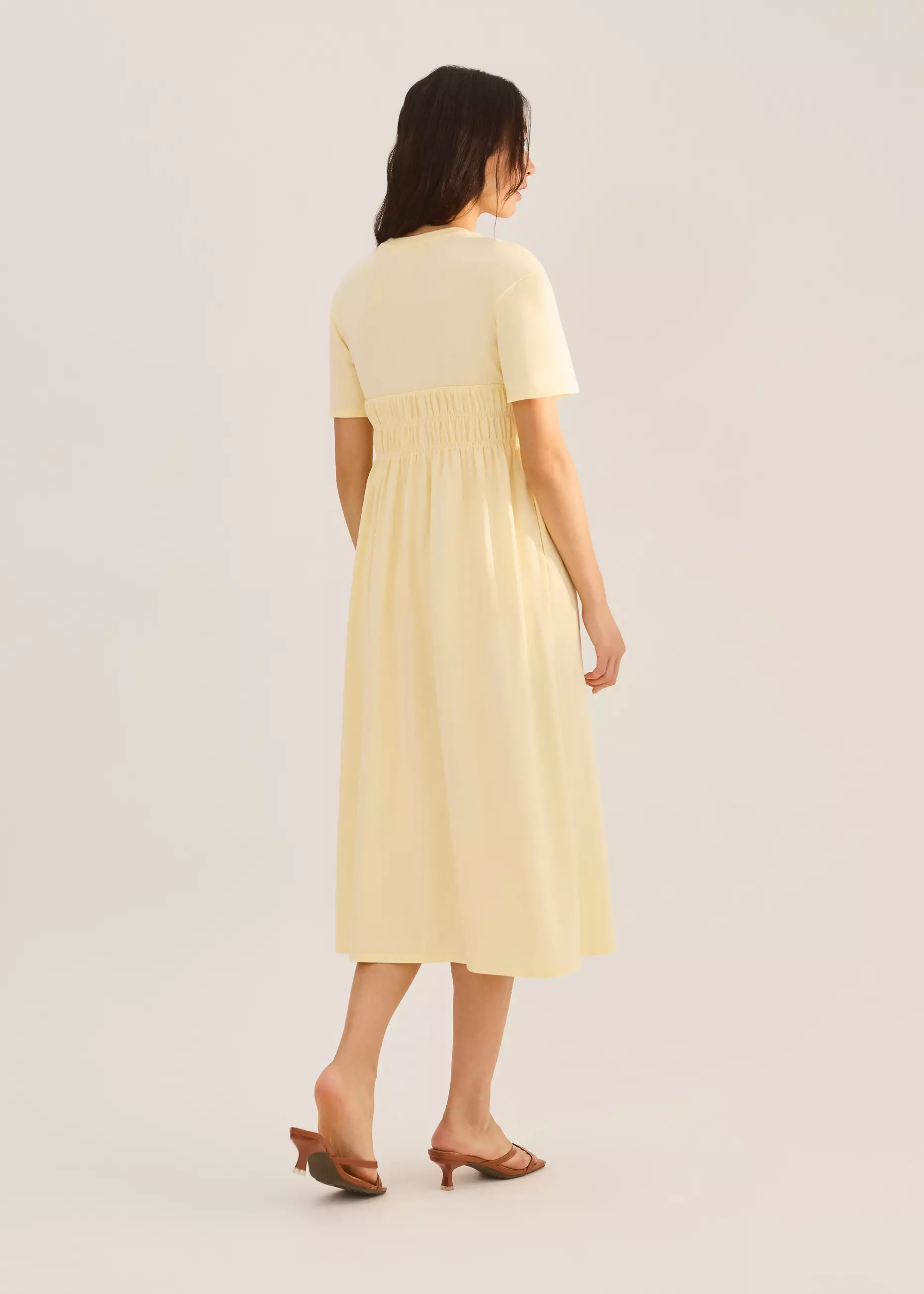 Dress Wanita - Jersey Ruched Bodice Round Neck Midi Dress