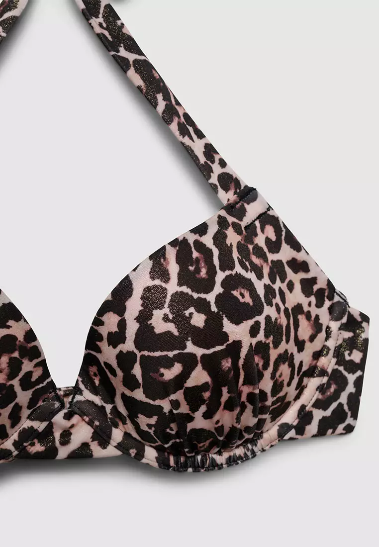 Women's Leopard Print Shimmer Halter Bikini Top