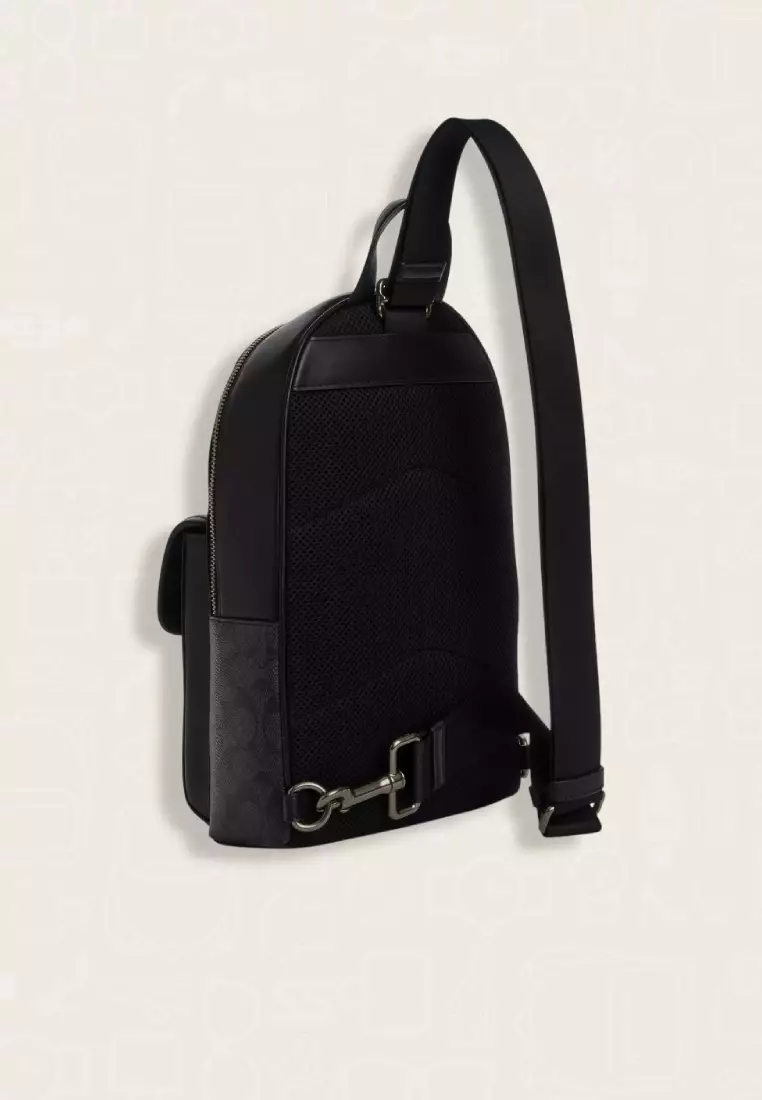 Coach Turnlock Sling Pack In Signature Canvas Charcoal Black