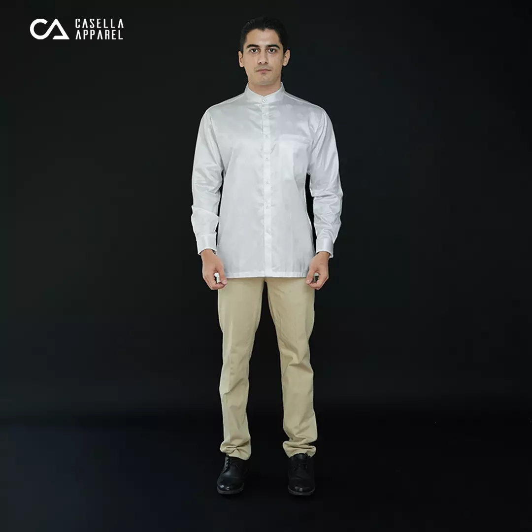 Casella Baju Koko Pria Lengan Panjang | Baju Koko Batik Syam 9982 White