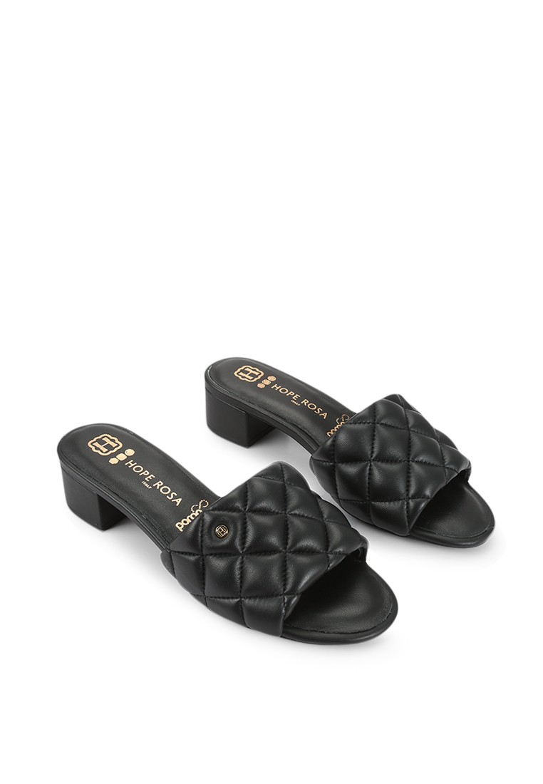 Hope Rosa Venus Black Quilted Leather Slide Sandals