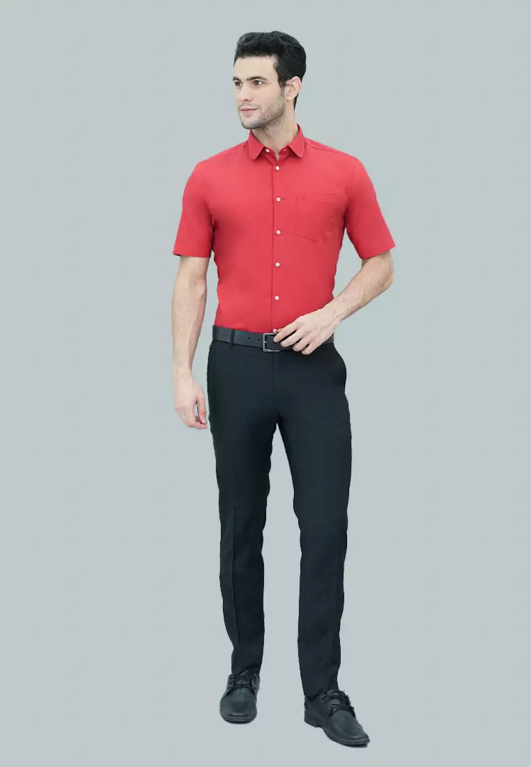Johnwin - Kemeja Formal Basic - Lengan Pendek Warna Coral FSH.650.Q252.972.C-S/S