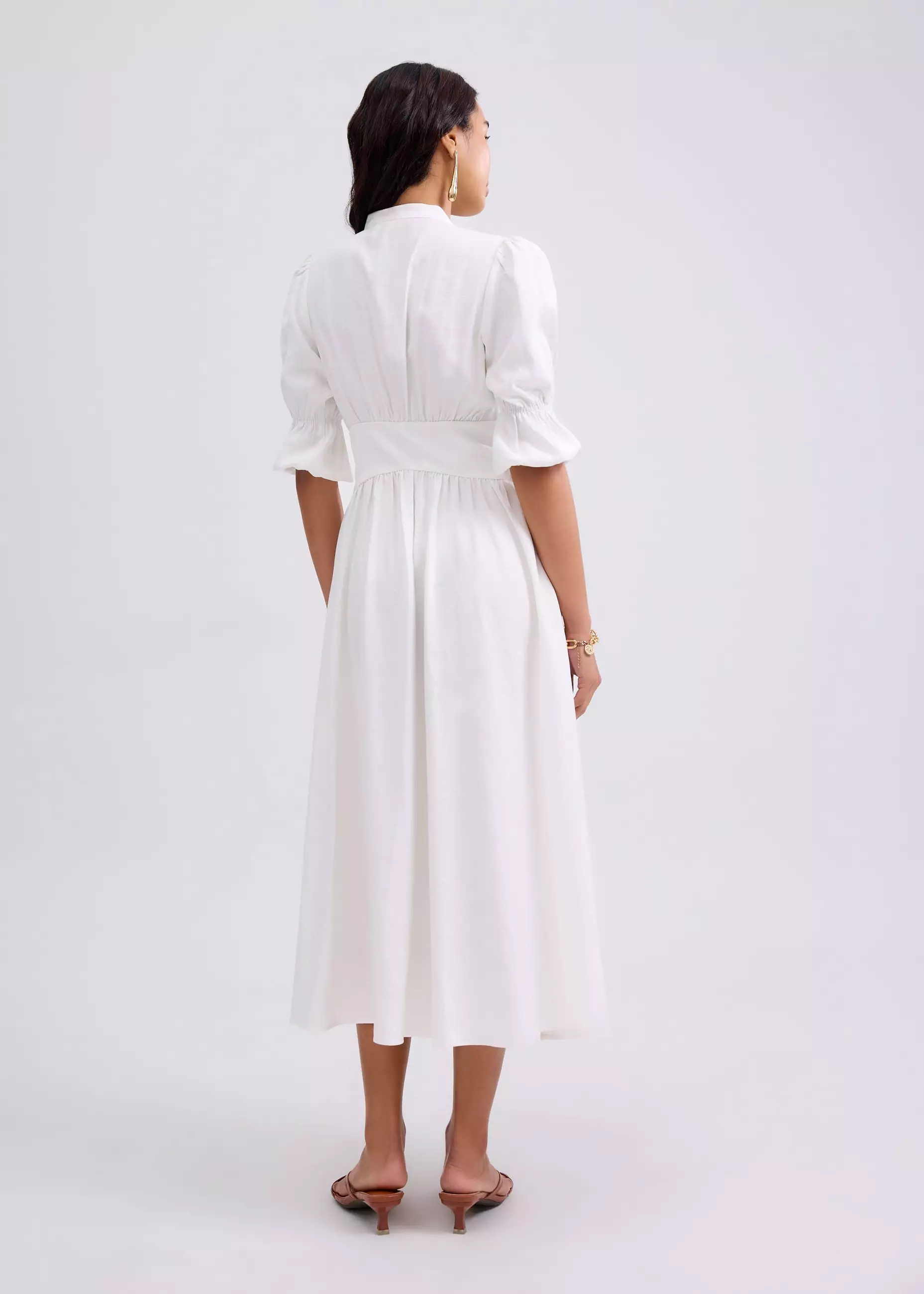 Dress Wanita - V-neck Puff Sleeve Fit & Flare Midaxi Dress in Garden City Blooms