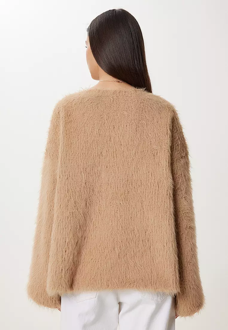 Women's Biscuit Soft Textured Bearded Knitwear Sweater Ki̇00133