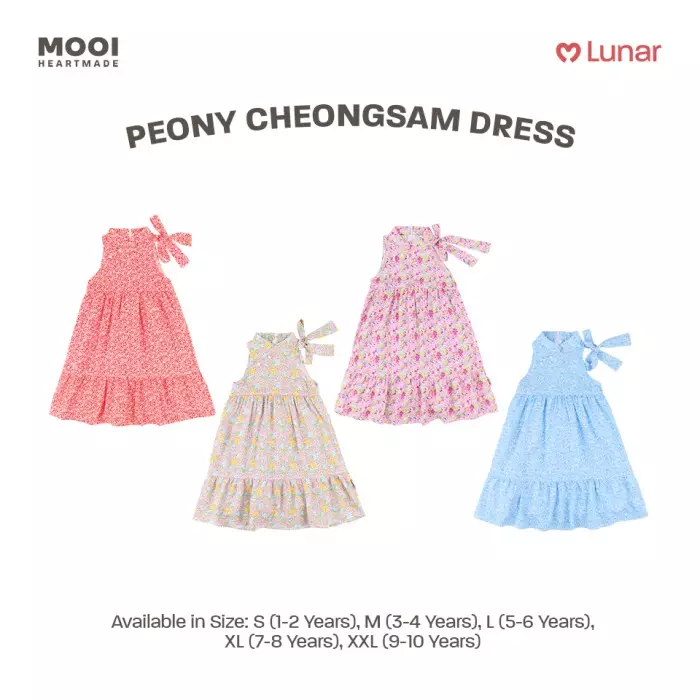 Mooi Dress Anak Perempuan Lunar Collection Peony Cheongsam Dress - Sunny Lime
