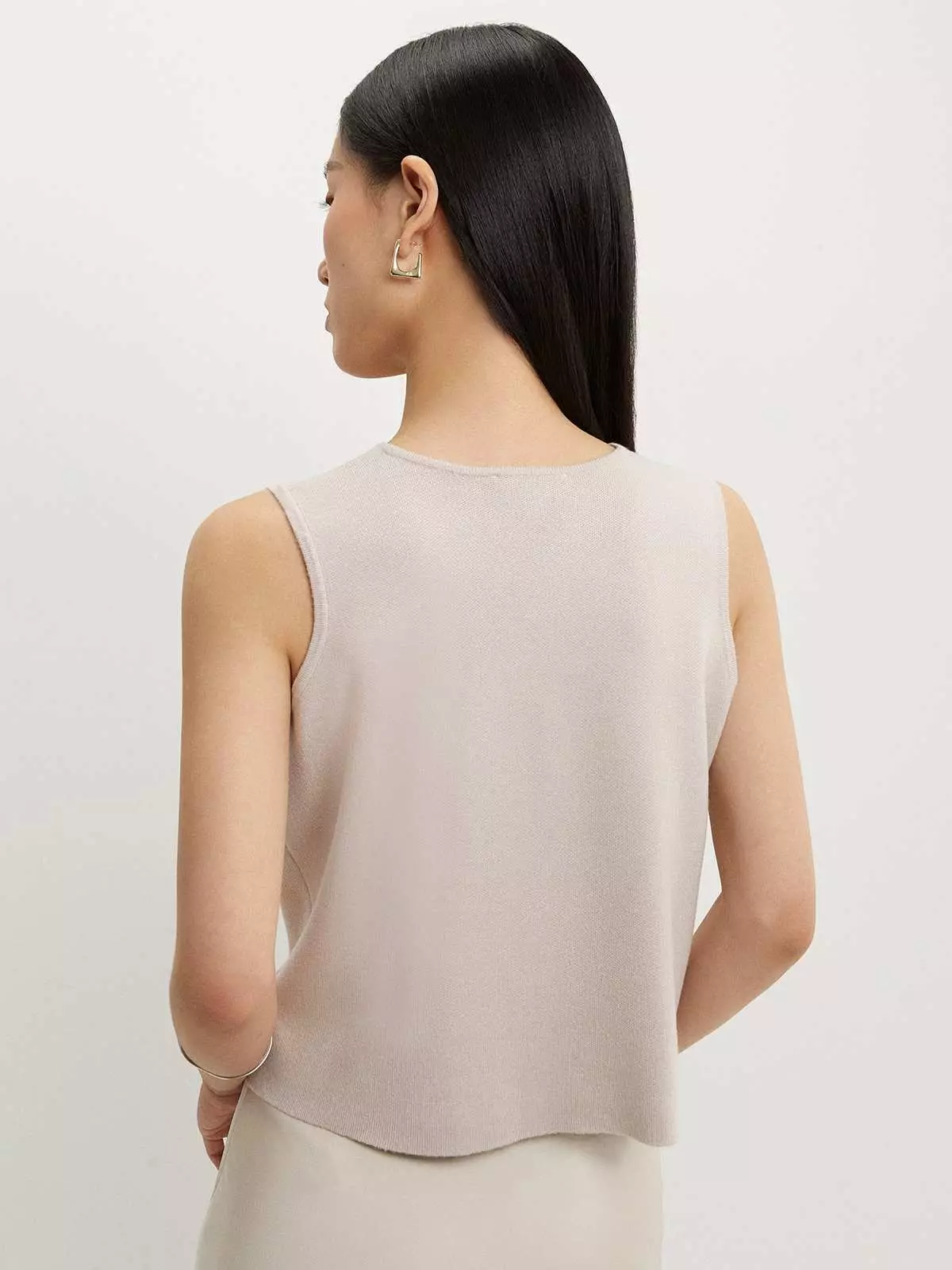 Sleeveless Button Up Top - Beige