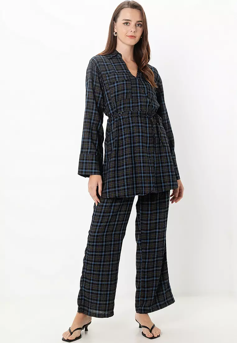 Kasi Fake Wrap Check Dress