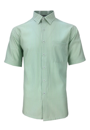 Pacolino green Pacolino - (Regular) Stripe Formal Casual Short Sleeve Men Shirt 9403BAA277F94CGS_1