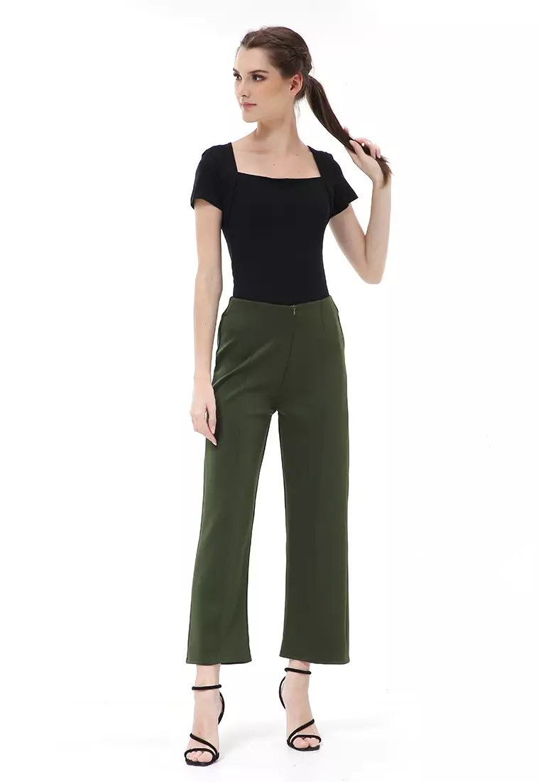 Stella Celana Kerja Wanita Long Pants Kulot Simple Design Material Scuba ORIGINAL - Army Green