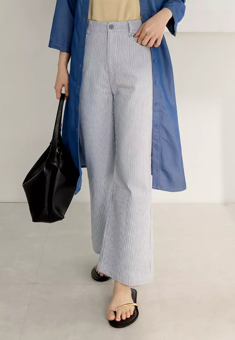 Subtle Striped Shell Button Trousers [BA7796]