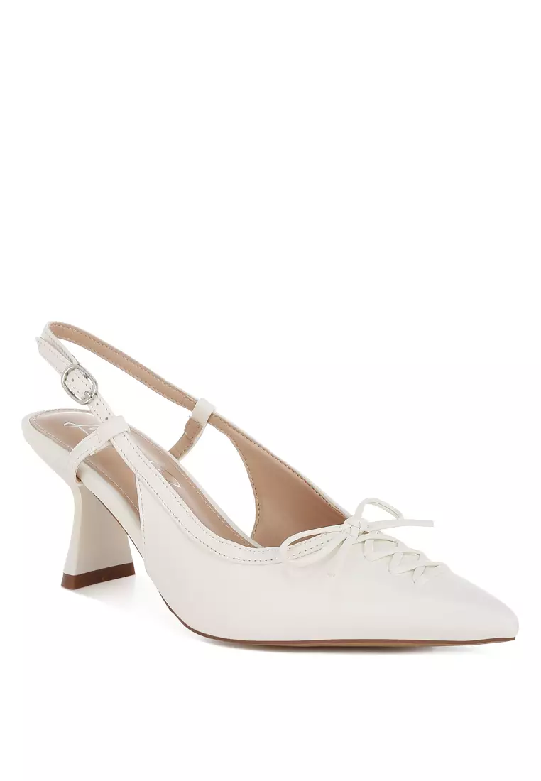 Kitten Heel Pointy Slingbacks in White
