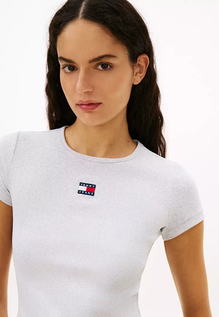 商標羅紋修身T恤 - Tommy Jeans