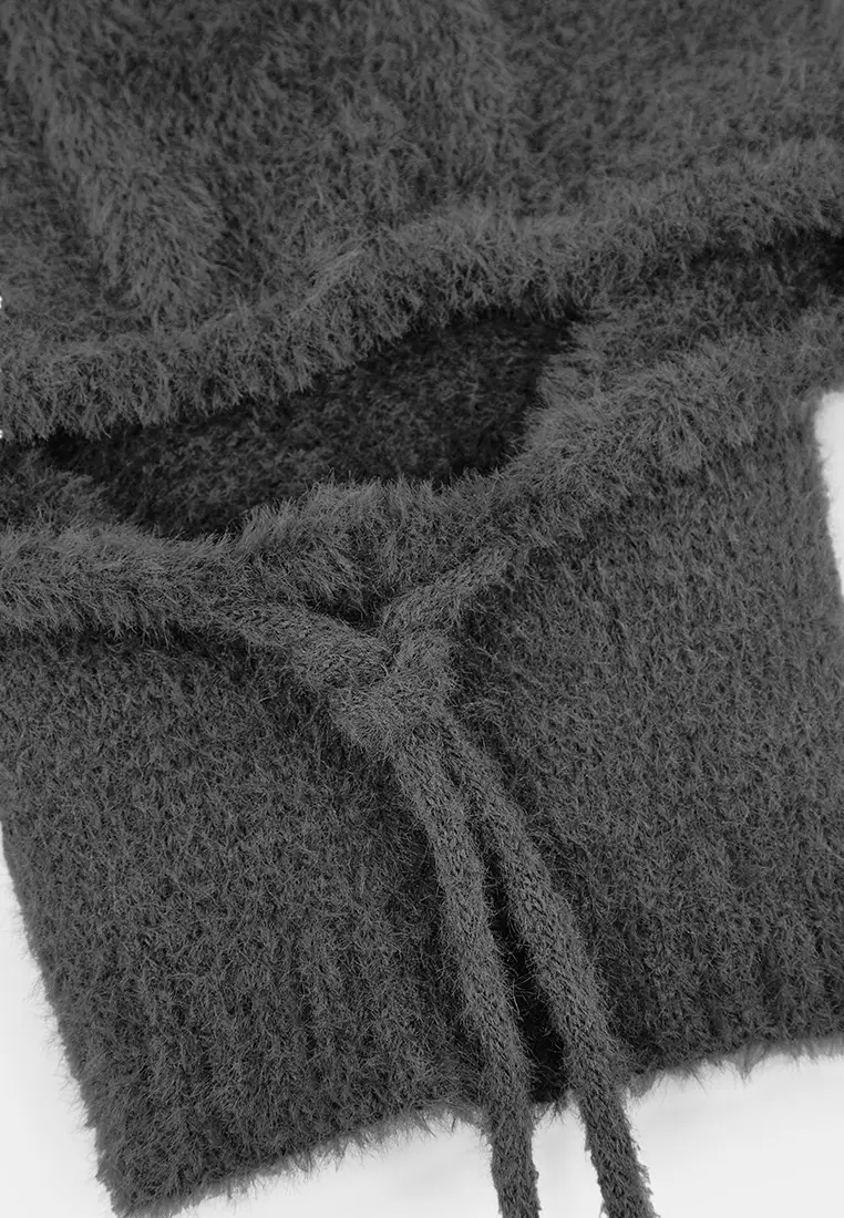 Soft Textured Tie-Up Head-Wrapping Balaklava Knitwear Beanie