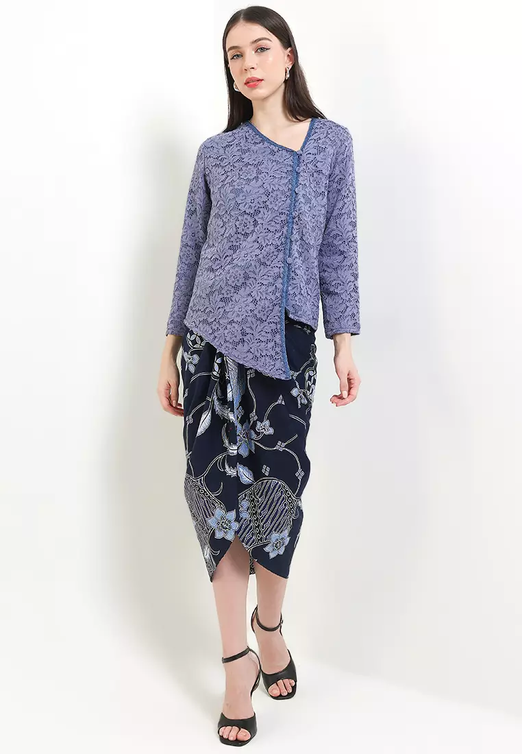 Blouse Lace Kebaya Muslim Brokat Reswara Lengan Panjang Full Furing Blue
