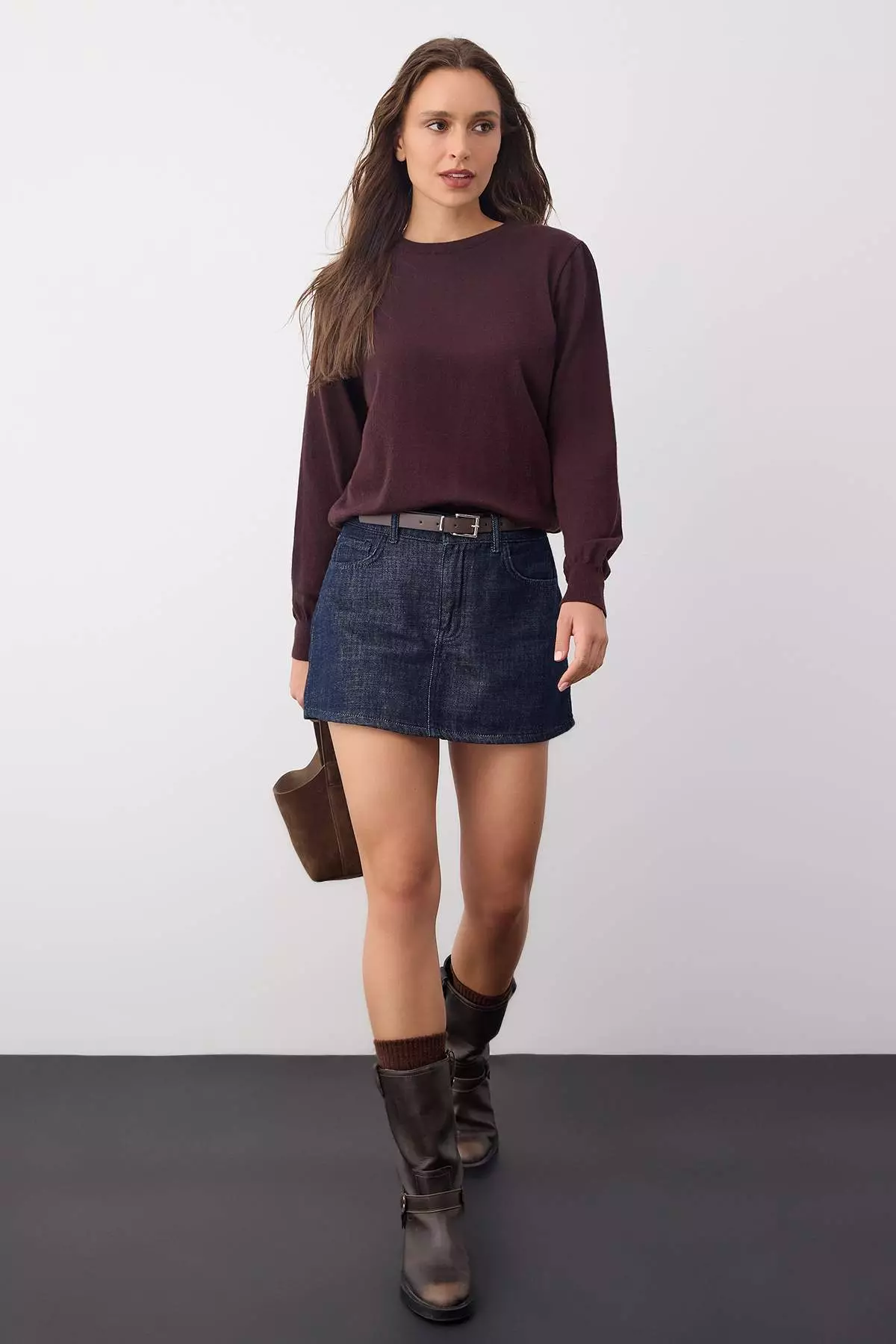 Wardrobe Essentials Brown Premium Yarn/Special Yarn Basic Knit Sweater |