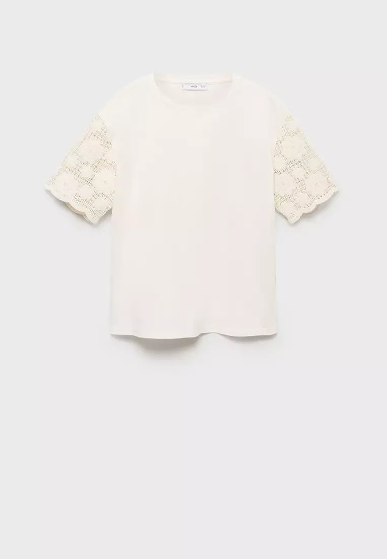 Crochet Sleeve Cotton T-Shirt