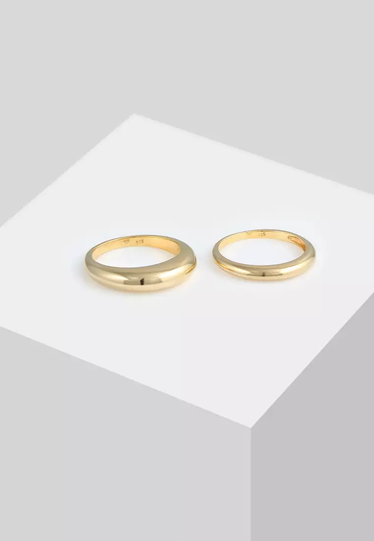 Cincin Perhiasan Perak 925 Wanita Set Basic Chunky Trend Gold Plated