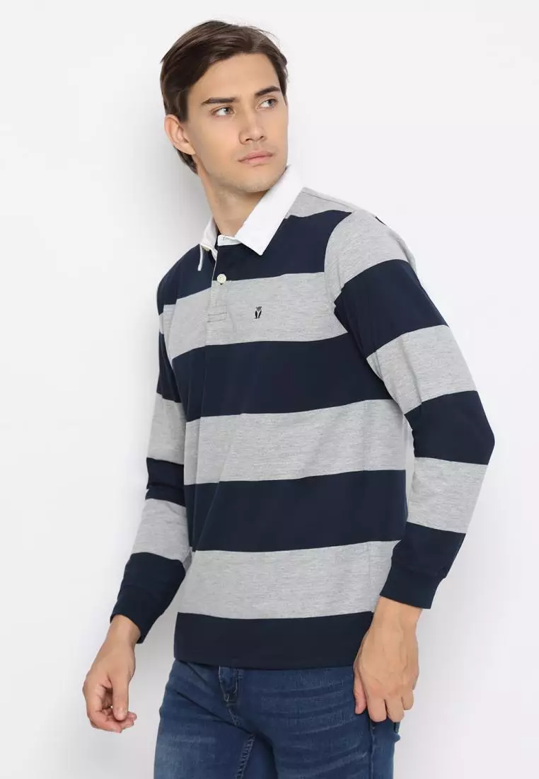 Matsuda Kaos Rugby Polo Shirt Katun Pria Lengan Panjang Nagai