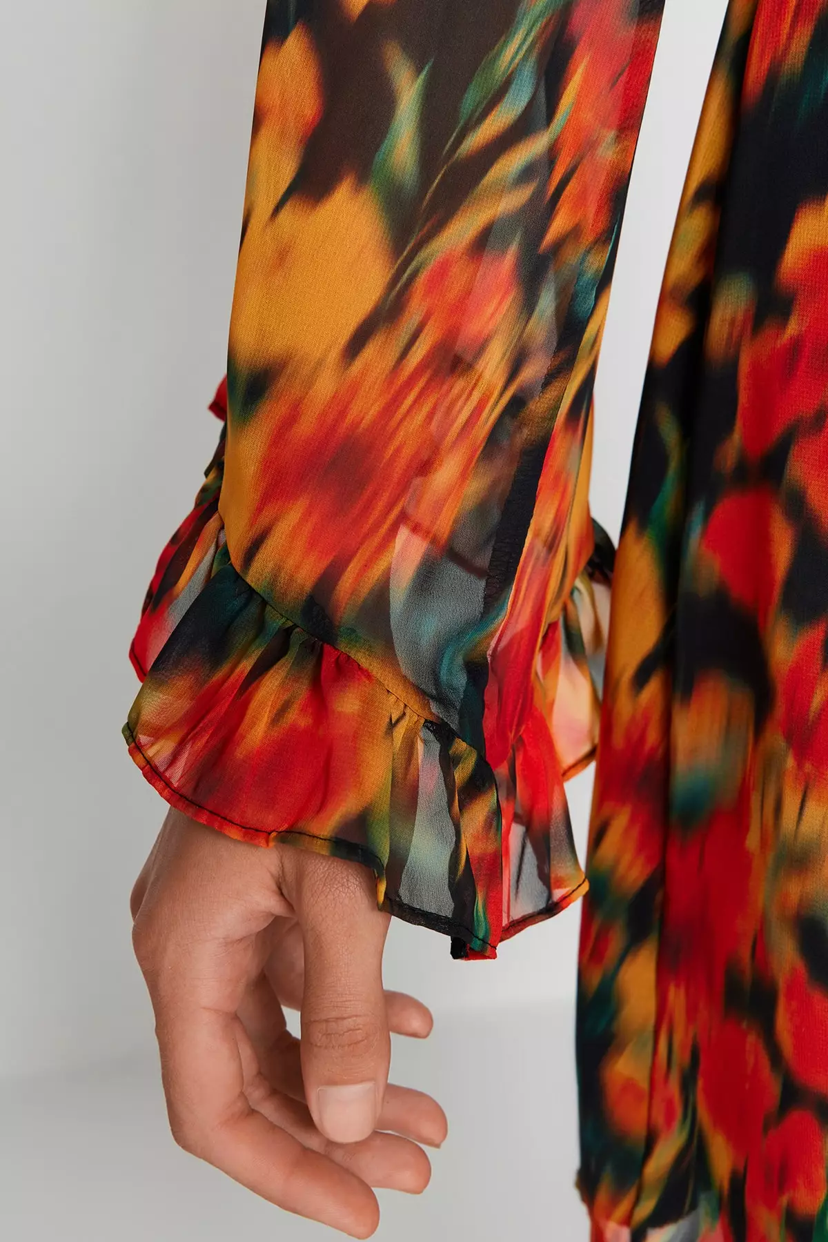 Multicolored Frill Lined Chiffon Dress