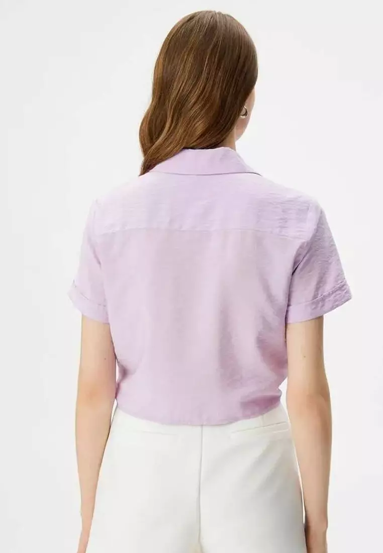 Front Tie Shirt Crop Buttoned Pocket Viscose
