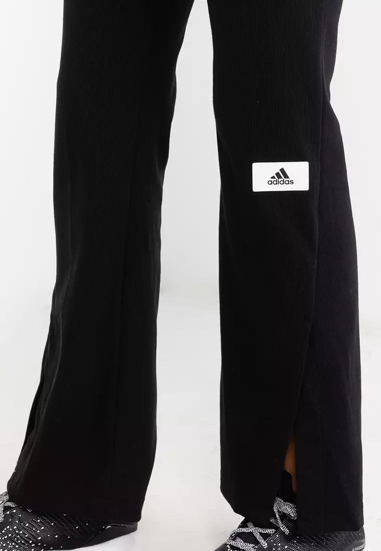 adidas Lounge Ribbed Flared-Leg Pants - Black
