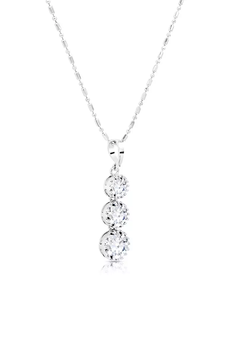 SO SEOUL Athena Triple Solitaire Diamond Simulant Zirconia Pendant Chain Necklace