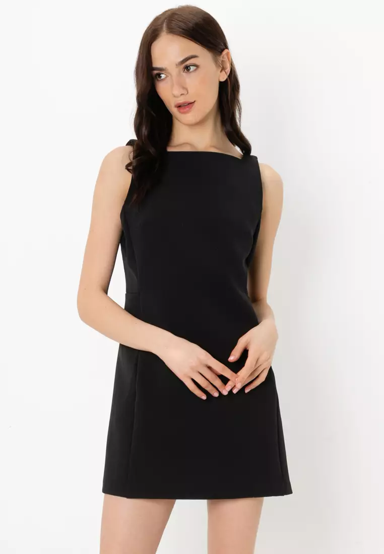 MEROKEETY Women's Square Neck Mini Dress - Sleeveless Pleated A-Line Swing Dress For Summer & Parties