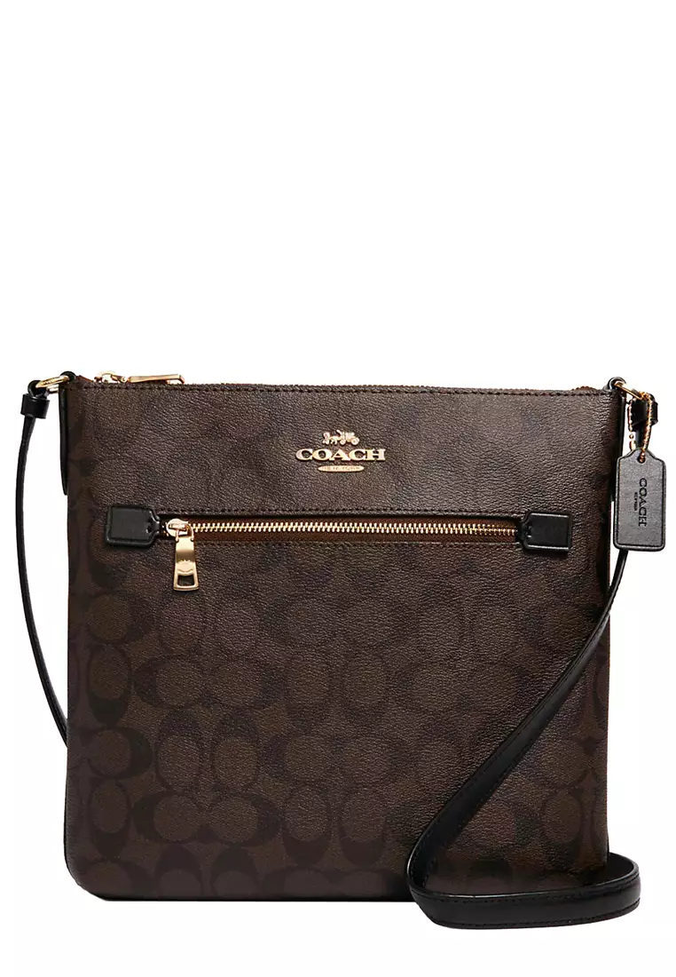 Coach Mini Rowan File Bag In Signature Canvas Brown Black CF340