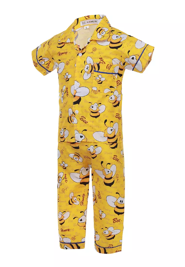Joyce Piyama Anak Unisex Motif Lebah Childrens Pajamas Short Sleeve Material Cotton ORIGINAL - Yellow