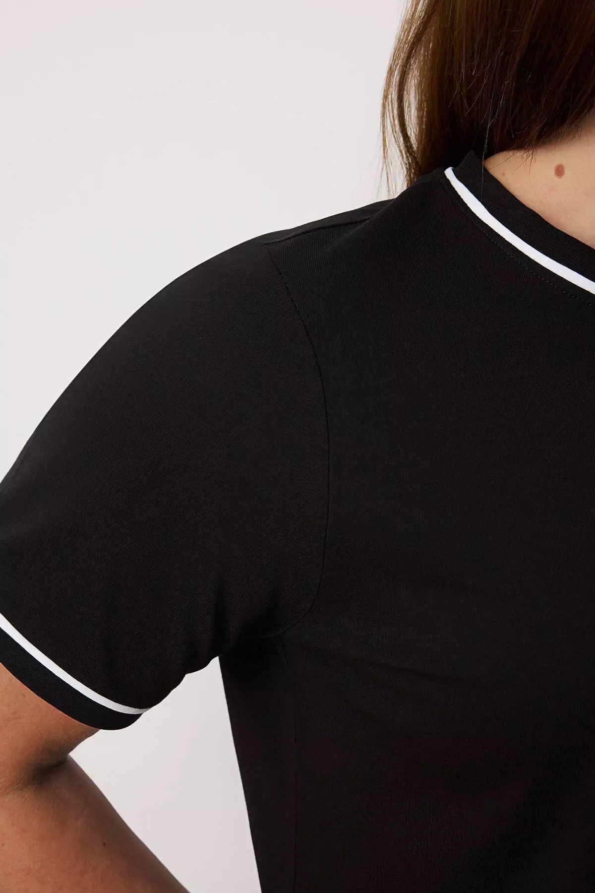 Black Crew Neck Piping Detailed Basic Large Size T-Shirt Tbbss25Bf00050