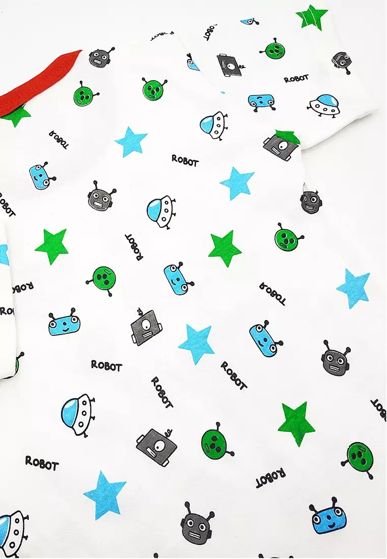 Wakakids Setelan Bayi Anak Laki Laki Usia 6 - 12 Bulan Motif Cool Robot 3349 Merah