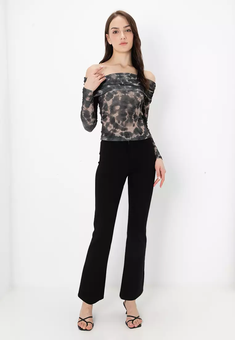 Emily Long Sleeve Off Shoulder Mesh Top