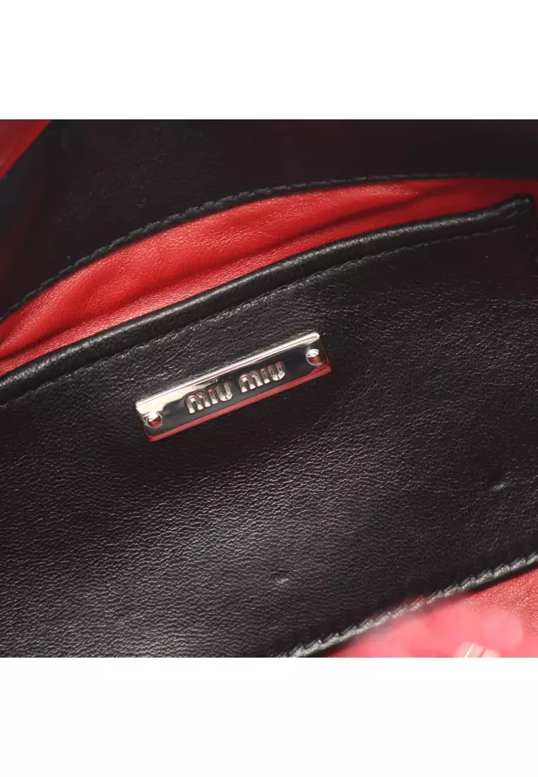 Pre-Loved MIU MIU matelasse chain shoulder bag leather black Valentine's Day Limited clasp