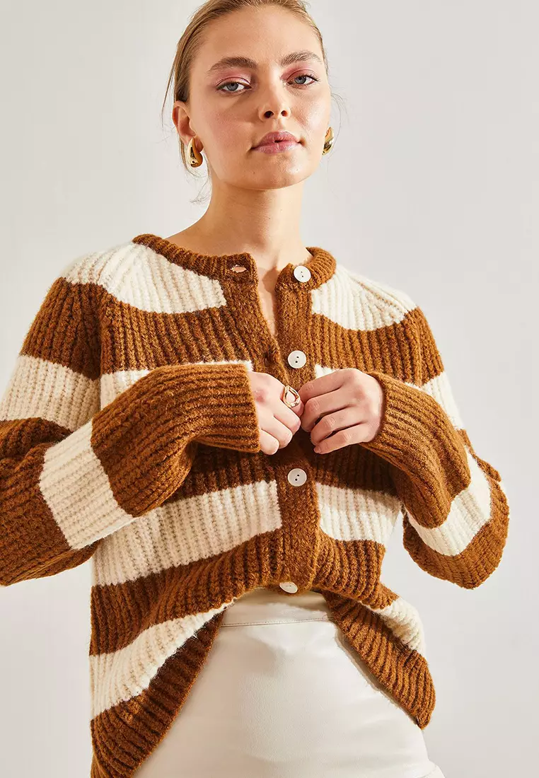 Women's Striped Buttoned Knitwear Cardigan
