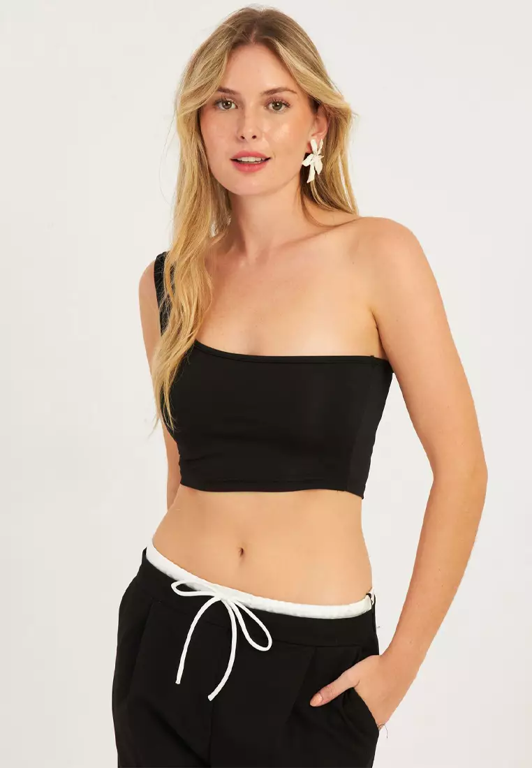 One Shoulder Double Crop Top