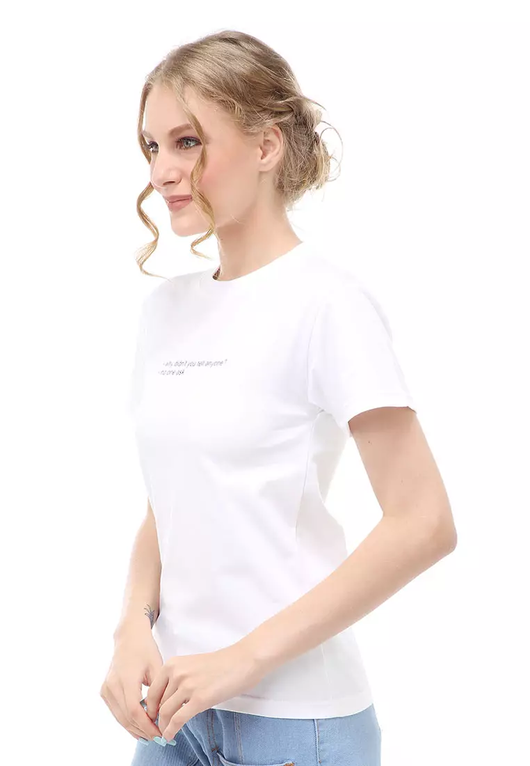 Genevie T-Shirt Kasual Wanita Why Didn't You Tell Anyone Material Cotton Combed ORIGINAL - White