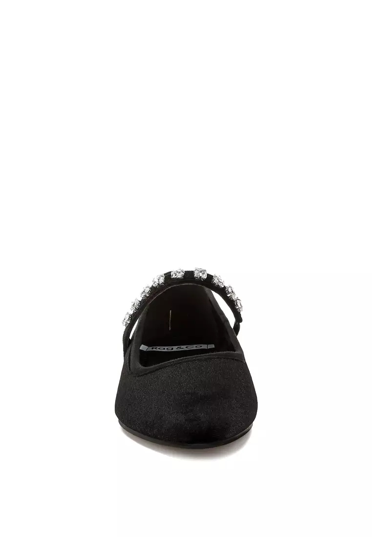 Velvet Mary Jane Ballerinas in Black