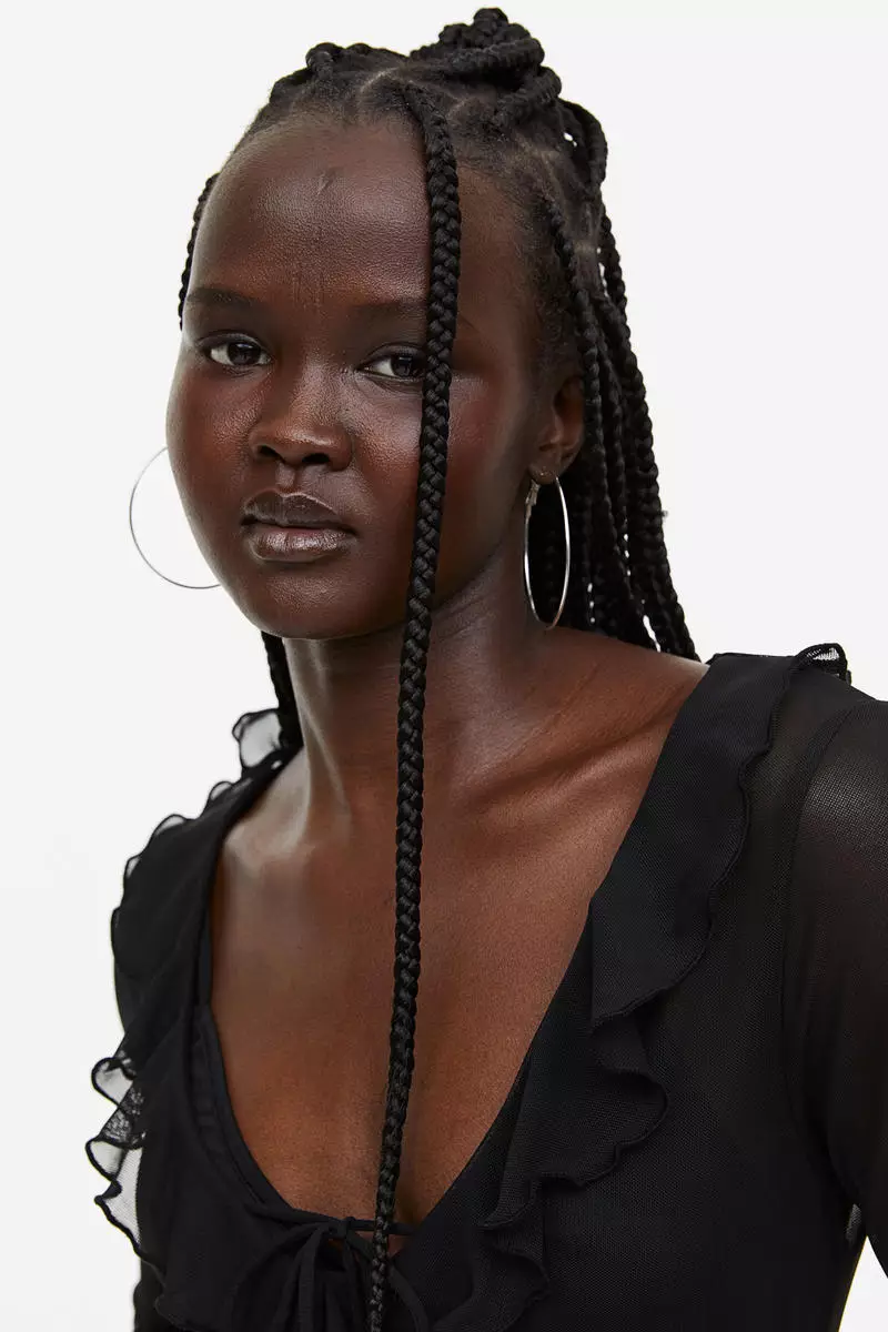 Flounce-trimmed mesh dress