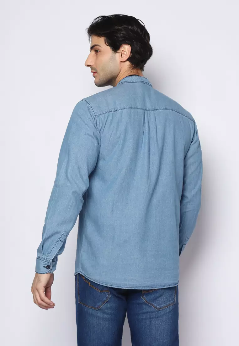 Kemeja Denim Glorys Krah Mandarin K-Bobok L/S Light Blue 182506