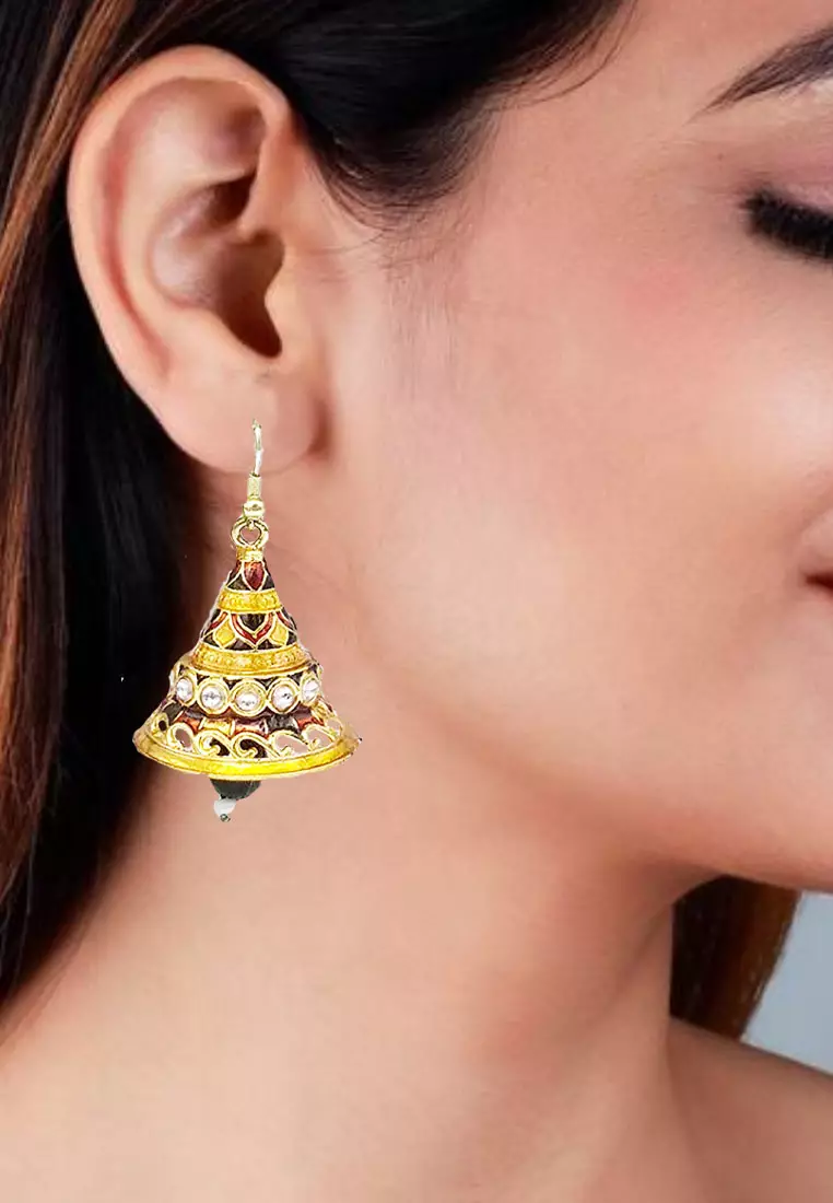 Aksesoris Wanita Cone Shaped Jhumka Style Earring Anting Wanita Gold, Red, Black